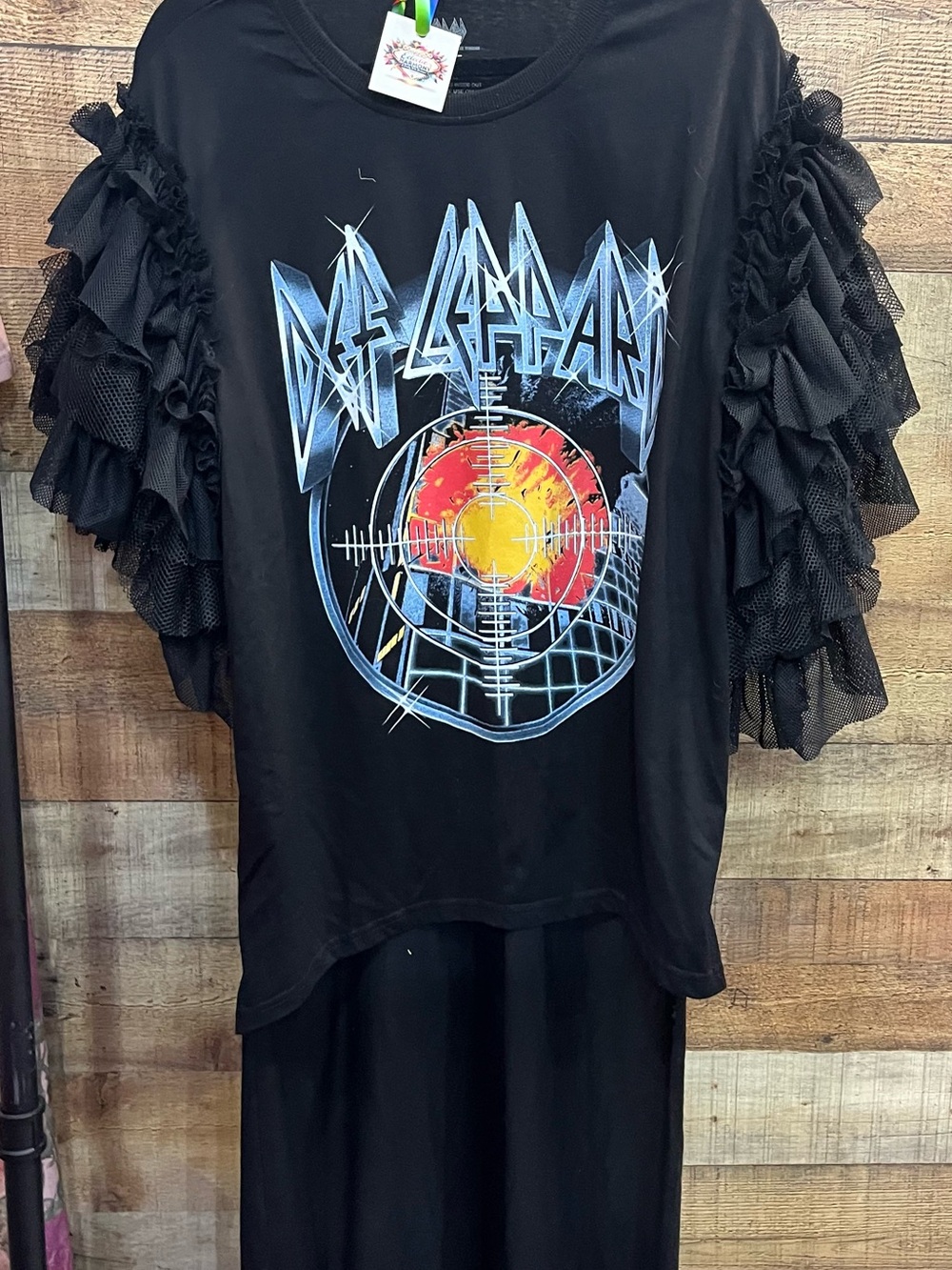 Black Graphic Ruffle Sleeve Midi Dress High Low Def Leppard